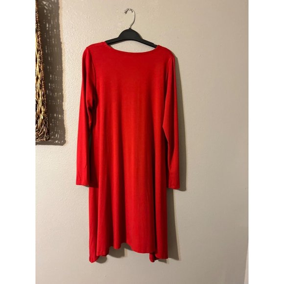 Eileen Fisher Trapeze Dress Red Small Long Sleeve Stretch Washable - Picture 2 of 7